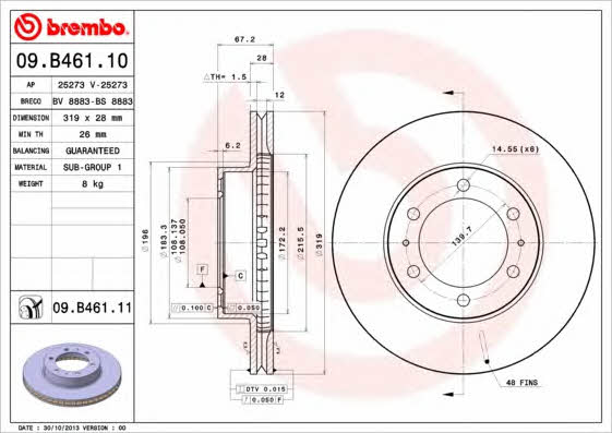 Brembo 09.B461.10 Тормозной диск вентилируемый, 1 шт. 09B46110: Отличная цена - Купить в Польше на 2407.PL!