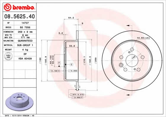 Тормозной диск задний невентилируемый Brembo 08.5625.40