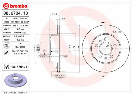 Brembo 08.6704.10 Tarcza hamulcowa tylna, niewentylowana 08670410: Dobra cena w Polsce na 2407.PL - Kup Teraz!