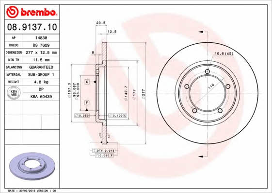 Brembo 08.9137.10 Тормозной диск передний невентилируемый 08913710: Отличная цена - Купить в Польше на 2407.PL!