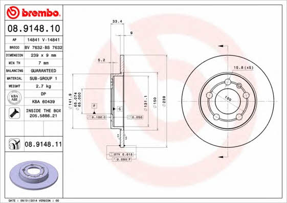 Brembo 08.9148.10 Тормозной диск задний невентилируемый 08914810: Отличная цена - Купить в Польше на 2407.PL!