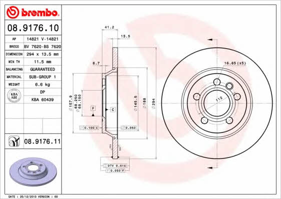 Brembo 08.9176.10 Тормозной диск задний невентилируемый 08917610: Отличная цена - Купить в Польше на 2407.PL!