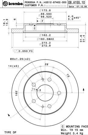 Niewentylowana przednia tarcza hamulcowa Brembo 08.A155.10