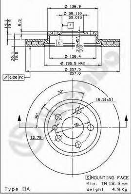 Тормозной диск вентилируемый, 1 шт. Brembo 09.5870.34