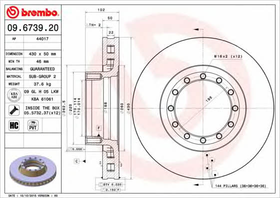 Brembo 09.6739.20 Front brake disc ventilated 09673920: Buy near me in Poland at 2407.PL - Good price!