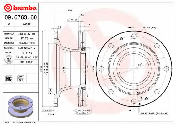 Wentylowana tarcza hamulcowa z tyłu Brembo 09.6763.60