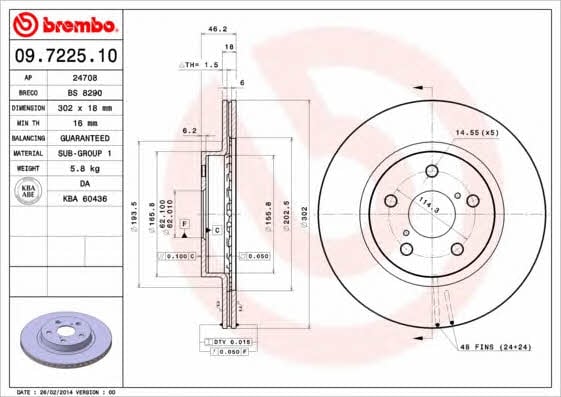 Wentylowana przednia tarcza hamulcowa Brembo 09.7225.10