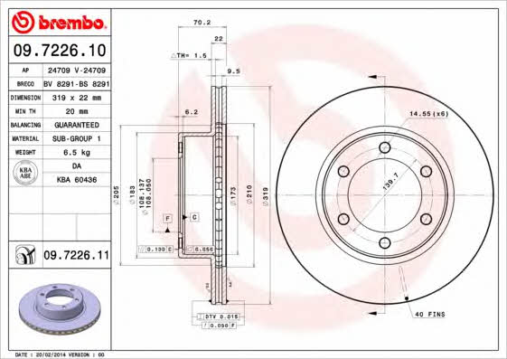 Brembo 09.7226.10 Front brake disc ventilated 09722610: Buy near me in Poland at 2407.PL - Good price!