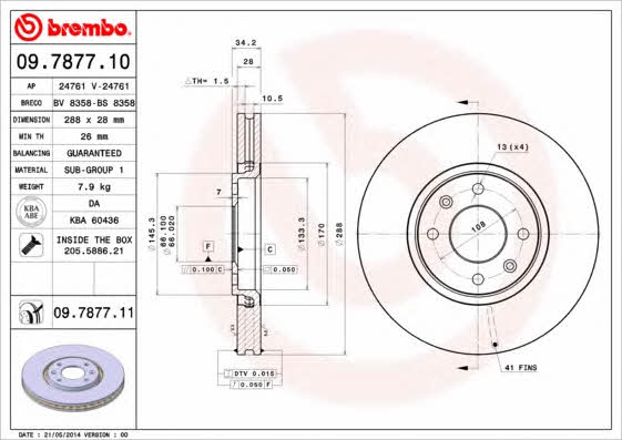 Brembo 09.7877.10 Ventilated disc brake, 1 pcs. 09787710: Buy near me in Poland at 2407.PL - Good price!
