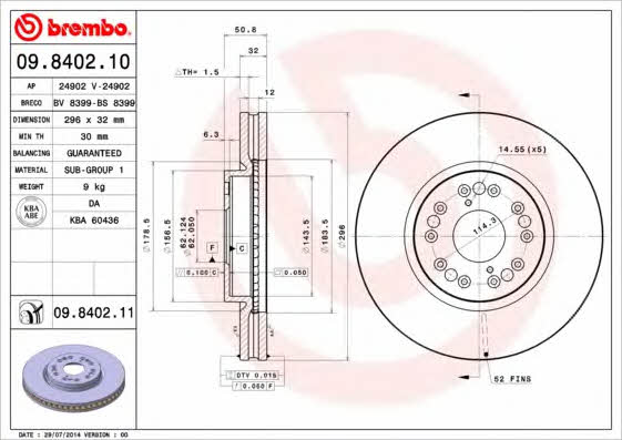 Brembo 09.8402.10 Ventilated disc brake, 1 pcs. 09840210: Buy near me in Poland at 2407.PL - Good price!