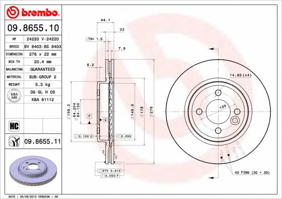 Brembo 09.8655.10 Ventilated disc brake, 1 pcs. 09865510: Buy near me in Poland at 2407.PL - Good price!