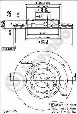 Tarcza hamulcowa wentylowana, 1 szt. Brembo 09.8680.11