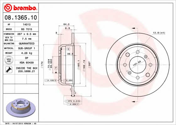 Tarcza hamulcowa tylna, niewentylowana Brembo 08.1365.10