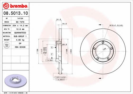 Unventilated front brake disc Brembo 08.5013.10