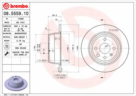 Тормозной диск задний невентилируемый Brembo 08.5559.10