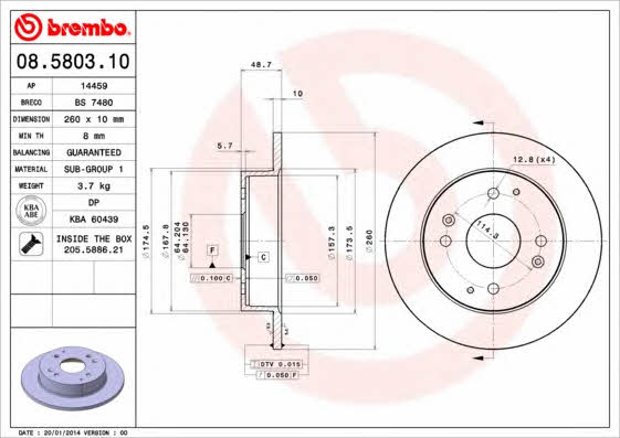 Tarcza hamulcowa tylna, niewentylowana Brembo 08.5803.10