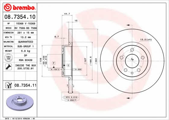 Brembo 08.7354.10 Unventilated front brake disc 08735410: Buy near me in Poland at 2407.PL - Good price!