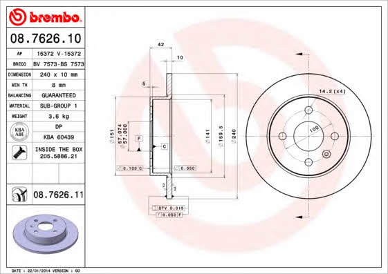 Bremsscheibe hinten, unbelüftet Brembo 08.7626.11