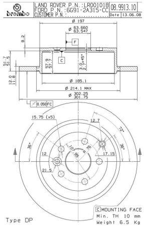 Brembo Rear brake disc, non-ventilated – price 165 PLN