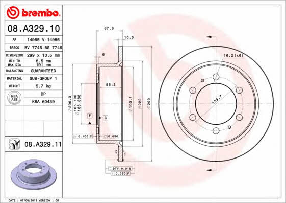 Тормозной диск задний невентилируемый Brembo 08.A329.11