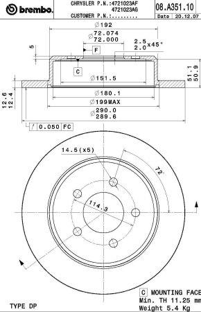 Brembo 08.A351.10 Rear brake disc, non-ventilated 08A35110: Buy near me in Poland at 2407.PL - Good price!