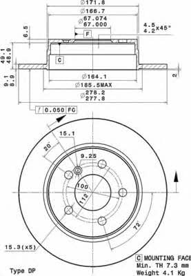 Brembo 08.A737.10 Rear brake disc, non-ventilated 08A73710: Buy near me in Poland at 2407.PL - Good price!