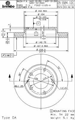 Диск гальмівний вентильований, 1 шт. Brembo 09.5584.14