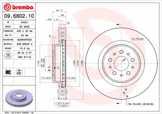 Brembo 09.6802.10 Brake disc 09680210: Buy near me in Poland at 2407.PL - Good price!