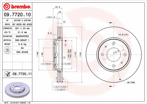 Brembo 09.7720.10 Тормозной диск передний вентилируемый 09772010: Отличная цена - Купить в Польше на 2407.PL!