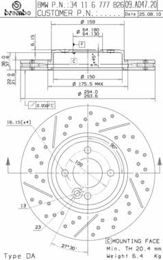 Innenbelüftete Bremsscheibe mit Schichtung und Perforation Brembo 09.A047.21