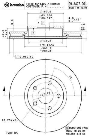 Brembo Тормозной диск вентилируемый, 1 шт. – цена 213 PLN