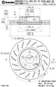 Front brake disc ventilated Brembo 09.A621.31