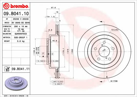 Rear ventilated brake disc Brembo 09.B041.11