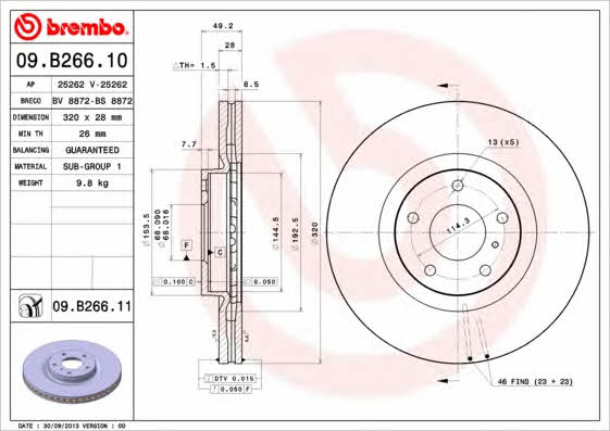 Brembo 09.B266.10 Front brake disc ventilated 09B26610: Buy near me in Poland at 2407.PL - Good price!