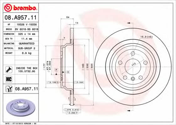 Bremsscheibe hinten, unbelüftet Brembo 08.A957.11