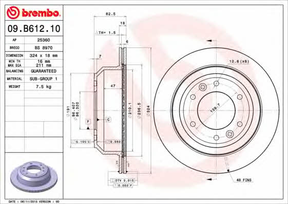 Тормозной диск задний невентилируемый Brembo 09.B612.10
