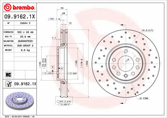 Тормозной диск вентилируемый с перфорацией Brembo 09.9162.1X