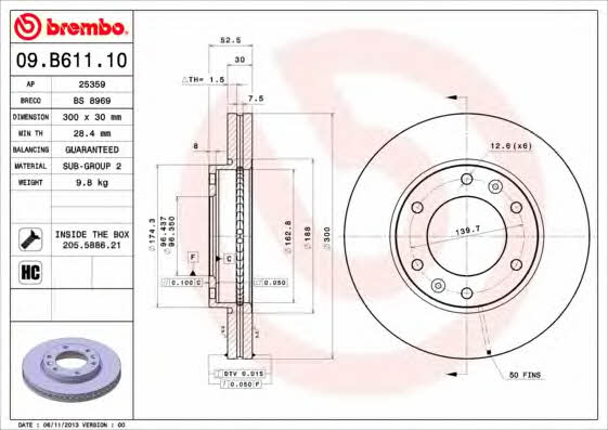 Ventilated disc brake, 1 pcs. Brembo 09.B611.10