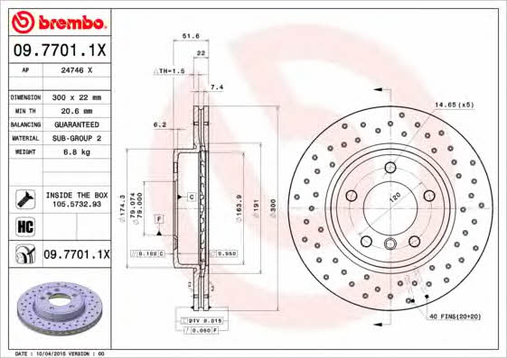 Ventilated brake disc with perforation Brembo 09.7701.1X