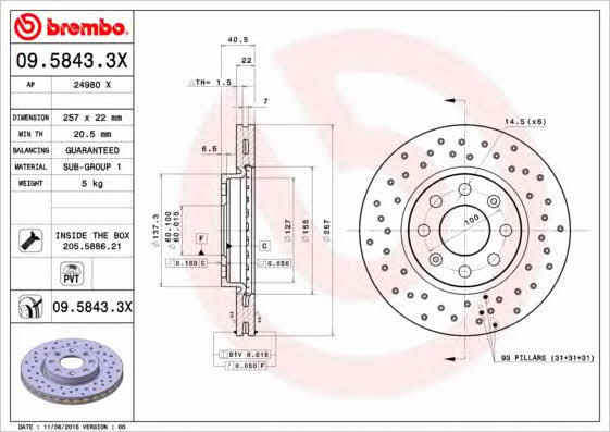 Ventilated brake disc with perforation Brembo 09.5843.3X