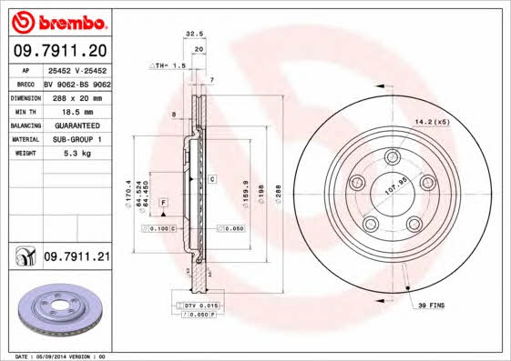Brembo 09.7911.20 Тормозной диск задний вентилируемый 09791120: Отличная цена - Купить в Польше на 2407.PL!