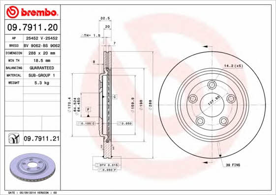 Brembo 09.7911.20 Wentylowana tarcza hamulcowa z tyłu 09791120: Atrakcyjna cena w Polsce na 2407.PL - Zamów teraz!