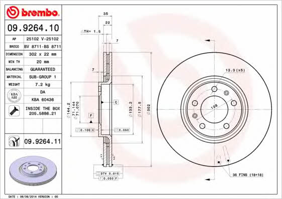 Rear ventilated brake disc Brembo 09.9264.11