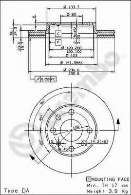 Тормозной диск вентилируемый, 1 шт. Brembo 09.3090.11