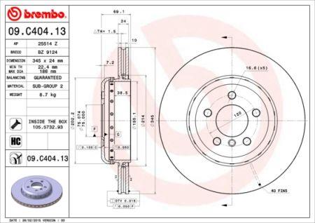 Rear ventilated brake disc Brembo 09.C404.13