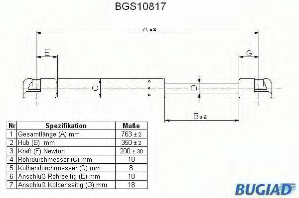 Bugiad BGS10817 Пружина газовая капота BGS10817: Отличная цена - Купить в Польше на 2407.PL!
