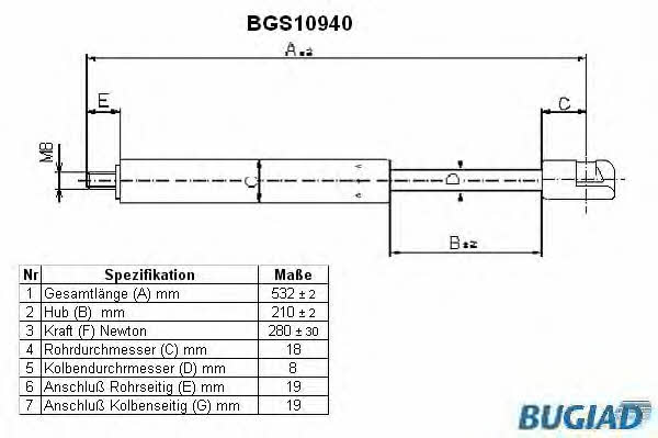Bugiad BGS10940 Пружина газовая капота BGS10940: Отличная цена - Купить в Польше на 2407.PL!