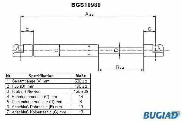Bugiad BGS10989 Пружина газовая капота BGS10989: Отличная цена - Купить в Польше на 2407.PL!