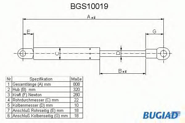 Bugiad BGS10019 Пружина газовая капота BGS10019: Отличная цена - Купить в Польше на 2407.PL!