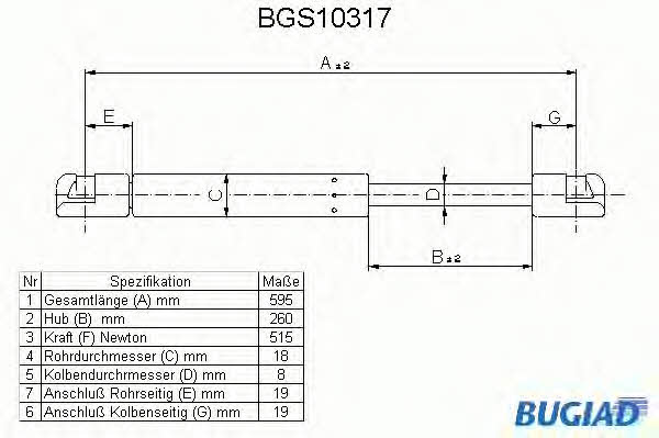 Bugiad BGS10317 Пружина газова багажника BGS10317: Приваблива ціна - Купити у Польщі на 2407.PL!